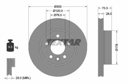 Диск тормозной (передний) VW Crafter 2.0 TDI 16- (303x28) PRO TEXTAR 92288403