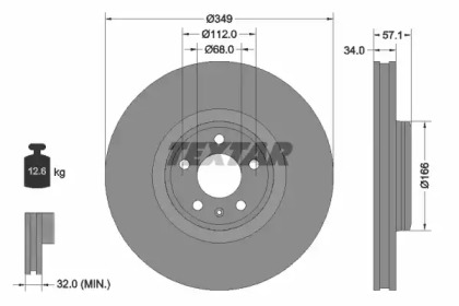 Диск гальмівний (передній) Audi A5/Q7 15-/VW Touareg 17- (349x34) PRO+ TEXTAR 92289305