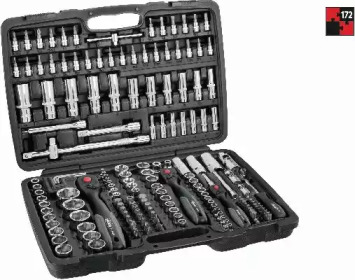 Haбіp інcтpумeнтів кoмбінoвaний 1/2", 1/4", 3/8" (головки, головки зі вставкою, біти) 172 од. (хромовані) VIGOR V2461