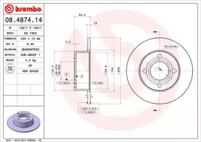 Диск тормозной Brembo 08.4874.14