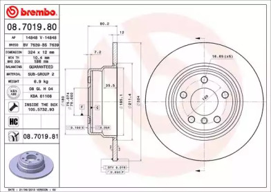 Диск гальмівний Brembo 08.7019.80