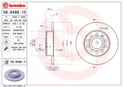 Диск гальмівний Brembo 08.9488.10