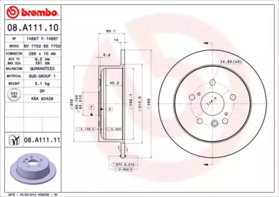 Диск гальмівний Brembo 08.A111.10