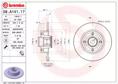 Диск тормозной Brembo 08.A141.17