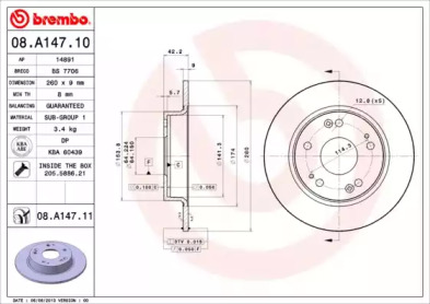 Диск тормозной Brembo 08.A147.10