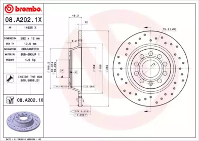 Диск гальмівний Brembo 08.A202.1X