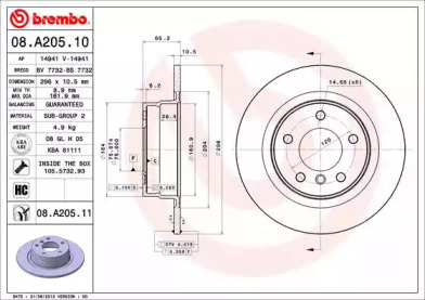 Диск тормозной Brembo 08.A205.10