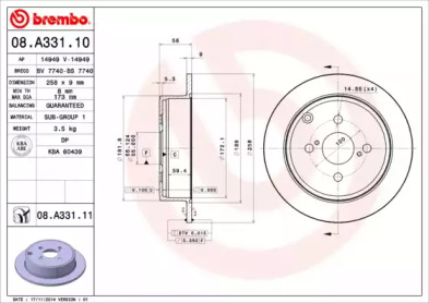 Диск гальмівний Brembo 08.A331.11