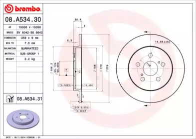 Диск тормозной Brembo 08.A534.31