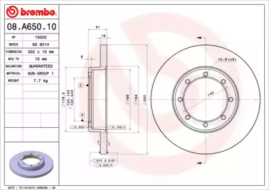 Диск тормозной Brembo 08.A650.10