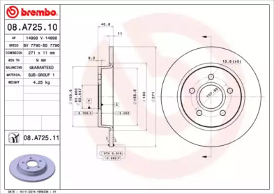Диск тормозной Brembo 08.A725.10