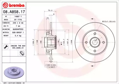 Диск тормозной Brembo 08.A858.17