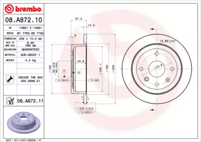 Диск гальмівний Brembo 08.A872.10