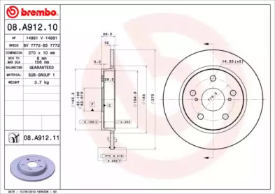 Диск гальмівний Brembo 08.A912.10
