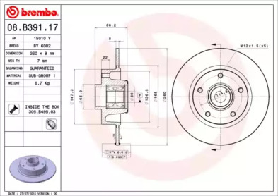 Диск тормозной Brembo 08.B391.17