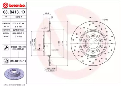 Диск гальмівний Brembo 08.B413.1X