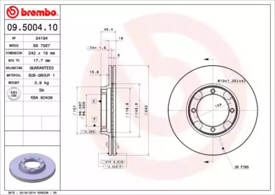 Диск тормозной Brembo 09.5004.10