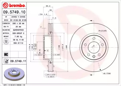 Диск гальмівний Brembo 09.5749.10