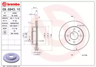 Диск тормозной Brembo 09.6943.10