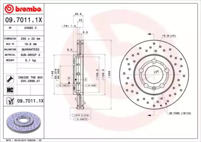 Диск гальмівний Brembo 09.7011.1X