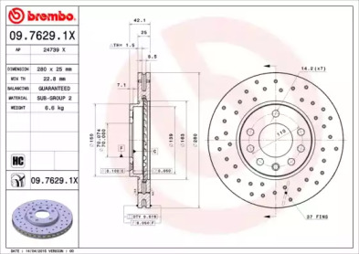 Диск гальмівний Brembo 09.7629.1X