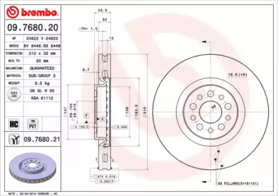 Диск гальмівний Brembo 09.7680.21