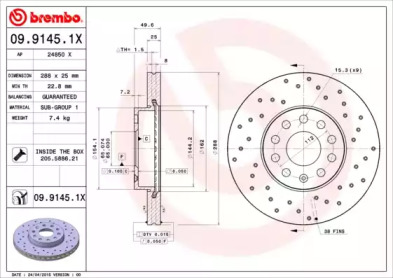 Диск тормозной Brembo 09.9145.1X