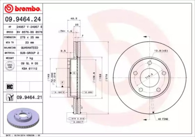 Диск гальмівний Brembo 09.9464.21