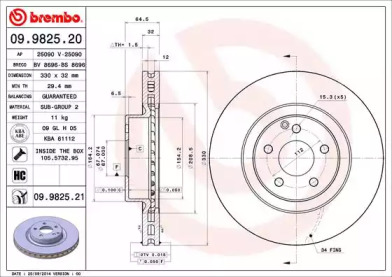 Диск тормозной Brembo 09.9825.20