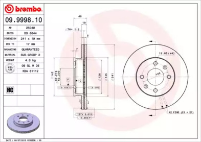 Диск тормозной Brembo 09.9998.10