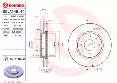 Диск тормозной Brembo 09.A148.41