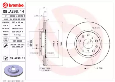 Диск тормозной Brembo 09.A296.14