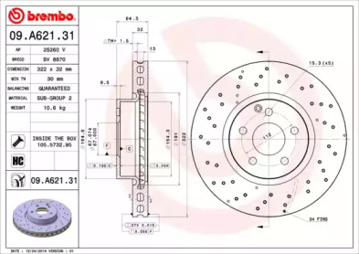 Диск гальмівний Brembo 09.A621.31
