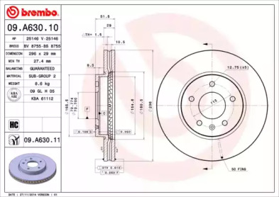 Диск гальмівний Brembo 09.A630.10