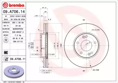 Диск тормозной Brembo 09.A706.11