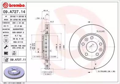 Диск гальмівний Brembo 09.A727.14
