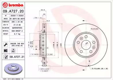 Диск гальмівний Brembo 09.A727.20