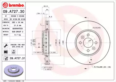 Диск тормозной Brembo 09.A727.31