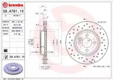 Диск гальмівний Brembo 09.A761.1X