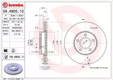 Диск тормозной Brembo 09.A905.10