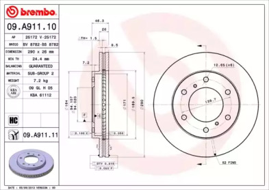 Диск тормозной Brembo 09.A911.10