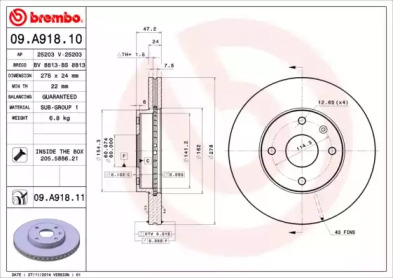 Диск тормозной Brembo 09.A918.10