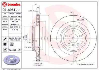 Диск гальмівний Brembo 09.A961.11