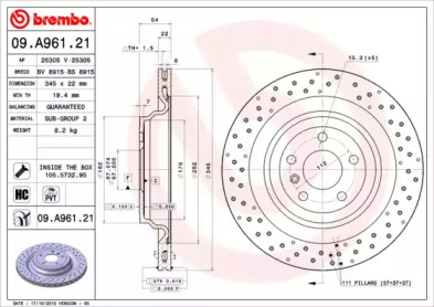 Гальмівний диск Brembo 09.A961.21