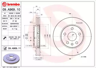Диск гальмівний Brembo 09.A969.10