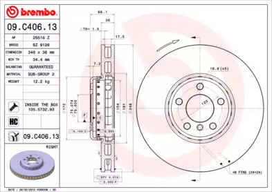 Диск тормозной FR Brembo 09.C406.13