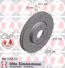 Диск гальмівний (передній) Audi A4/A5/A6/A7/Q5 07-17 (320х30) (з покриттям) (з отворами) (вент.) ZIMMERMANN 100.3355.52