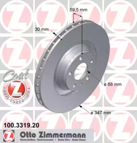 Диск гальмівний (передній) Audi A6 04-11 (347х30) (з покриттям) (вент.) ZIMMERMANN 100.3319.20