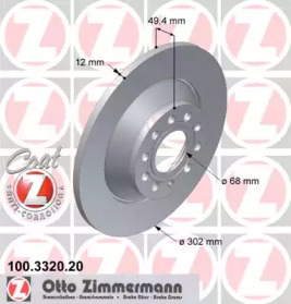 Диск гальмівний (задній) Audi A6 04-12 (302x12) (з покриттям) (повний) ZIMMERMANN 100.3320.20