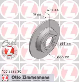 Диск гальмівний (задній) Audi A6 97-05 (255x10) (з покриттям) (повний) ZIMMERMANN 100.3323.20
